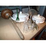 Selection of glass bells and two tureens with lids