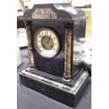 Victorian/Edwardian black slate and marble mantel/bracket clock with brass and porcelain face (no