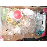 Box of brewery type glassware including Pyrex