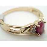 Vintage ladies 9ct gold ruby and diamond ring size P 2.3g