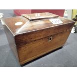 Georgian rosewood twin compartment tea caddy c1800 on ball feet (please see condition report)