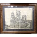 Framed and glazed lithograph of York Minster 60 x 40 cm