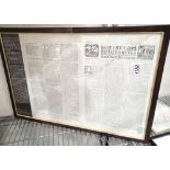 Framed two sided facsimile of the 9th issue of The Warrington Advertiser 1756