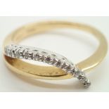 18ct yellow gold crossover diamond set ring size P 4.5g