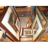 Selection of framed and glazed prints, photos, needlework etc