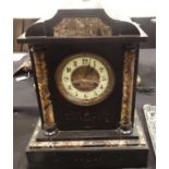 Victorian/Edwardian black slate and marble mantel/bracket clock with brass and porcelain face (no