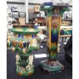 Modern large Majolica planter on stand in the Minton style. No cracks, chips or visible restoration.