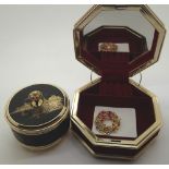 Yellow jewellery box and musical powder compact