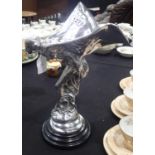 Large metal Spirit of Ecstasy figurine on marble base H: 34 cm (including base)