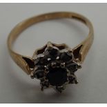 9ct gold diamond and sapphire set ring size L