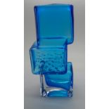 Blue glass Drunken Bricklayer type vase H: 20 cm