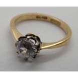 An 18ct gold white sapphire solitaire ring 2.4g, size K, gem D: 5 mm approximately