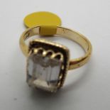 Silver gold plated emerald cut white stone ring size M/N 4.0g