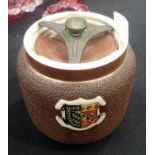 Moorcroft MacIntyre tobacco jar with Exeter crest H: 12 cm