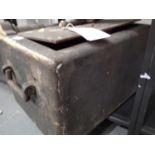 Large cast metal safe/strong box with carry handles, exterior 45 x 33 x 27 cm, interior 30 x 44 x 26