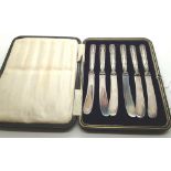 Boxed set of six silver handled butter knives with silver plated blades maker WY assay Sheffield.