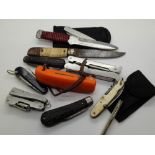 Collection of nine knives including seven penknives comprising pruning, budding and Guide examples