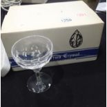 Six Waterford Crystal tall saucer champagne glasses in the Curraghmore pattern with card box