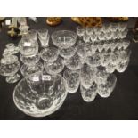 Stuart Crystal decanter, fruit bowl (9) tumblers (5) small tumblers (5) Port (6) Sherry (6)