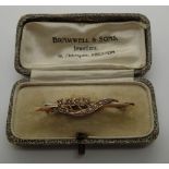 9ct gold and seed pearl bar brooch in original fitted case