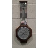 Oak cased wooden barometer thermometer with mirrored front