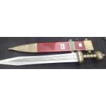 Heavy Roman Gladius with brass grip and brass fittings to scabbard L: 74 cm, blade L: 51 cm