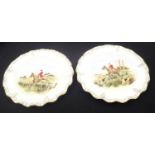 Royal Crown Derby pair of Huntsman plates, one signed J Doyle. Dia: 21cm