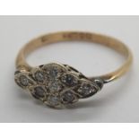 Vintage 9ct gold diamond cluster cocktail ring. 2g, size R