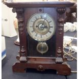Antique walnut cased chiming mantel clock H: 38 cm