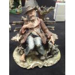 Large Capodimonte Tramp signed H Gizetti H: 30 cm. No cracks, chips or visible restoration.