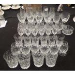 Webb Corbett Crystal glasses; Sherry (6) Brandy (5) Champagne (6) Liqueur (6) Wine (6) Whisky (4)