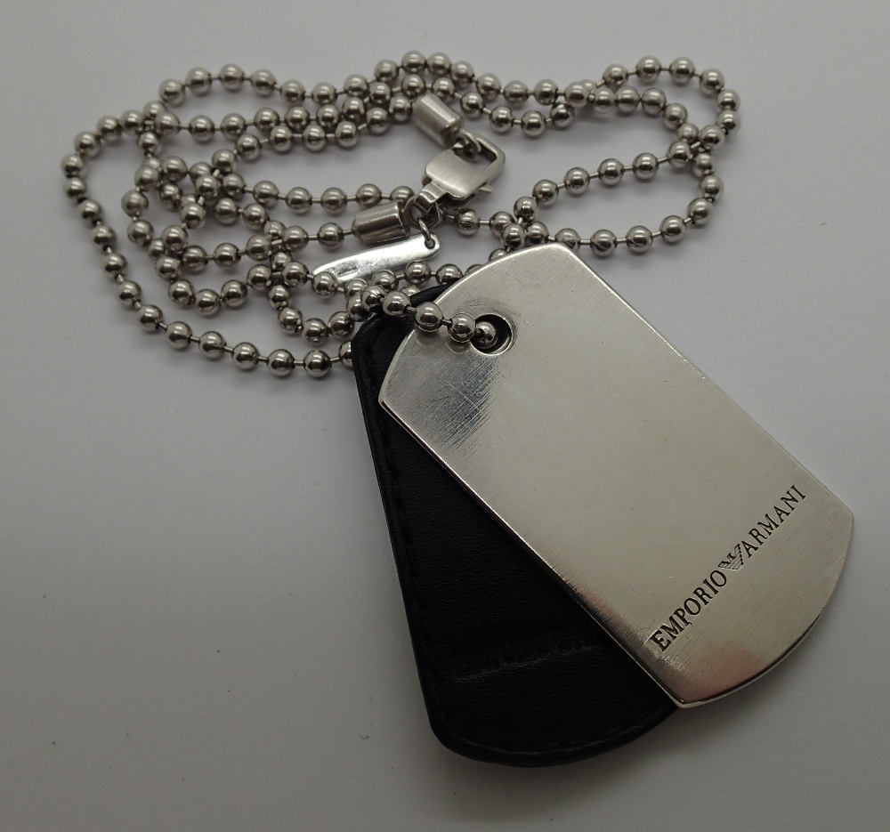 Genuine Emporio Armani sterling silver and leather dog tags and chain