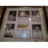 Signed display of the Five Centurions (players with 100 caps for England) Peter Shilton, Bobby