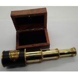 Boxed brass and leather marine telescope