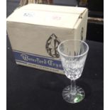 Six Waterford Crystal small wine/large sherry glasses in the Lismore pattern 600-318, with card box