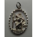 Large oval filigree silver St Christopher pendant