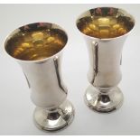 Pair of hallmarked silver Sherry goblets with gilt interior 71g H: 8 cm