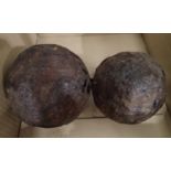 Two large English Civil War cannonballs excavated at Lincoln. 5.5 Kg and 4 Kg