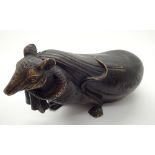 Early 20thC Japanese signed bronze of a rat carrying a sack on its shoulders, fully signed with