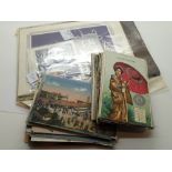 Collection of vintage postcards and photographs together with a small collection of stamps