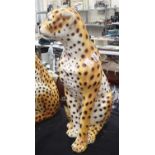 Ceramic female Cheetah figurine H: 67 cm Condition Report: No cracks, chips or visible restoration.