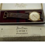 Vintage Bentima Star 15 jewel steel back wristwatch, boxed with original guarantee