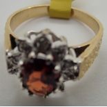 18ct gold garnet and diamond set ring size M/N 4.6g