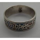 Silver and enamel band ring size K