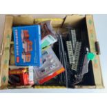 Tray of OO Gauge Model Railway Accessories - To include, Track, Buildings, People etc