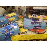 Boxed Matchbox motorway extension pack, three Corgi Golden Oldies vans and two Corgi Classics