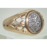 9ct gold ring set with diamonds with pierced shoulders, 7.7g size T. P&P group 1 (£16 for the