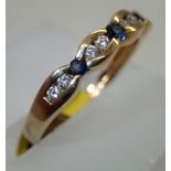Ladies 9ct gold, fancy sapphire and diamond ring size K/L. P&P group 1 (£16 for the first item