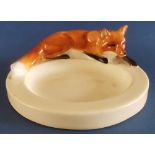 Royal Worcester Fox Ashtray by Doris Lindner - Model No. 2873 - c1931. P&P group 1 (£16 for the