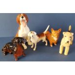 Five Beswick Dogs to include: Foxhound 2nd Version - No. 2263 in gloss - 3" Naptime - No. 2950 in